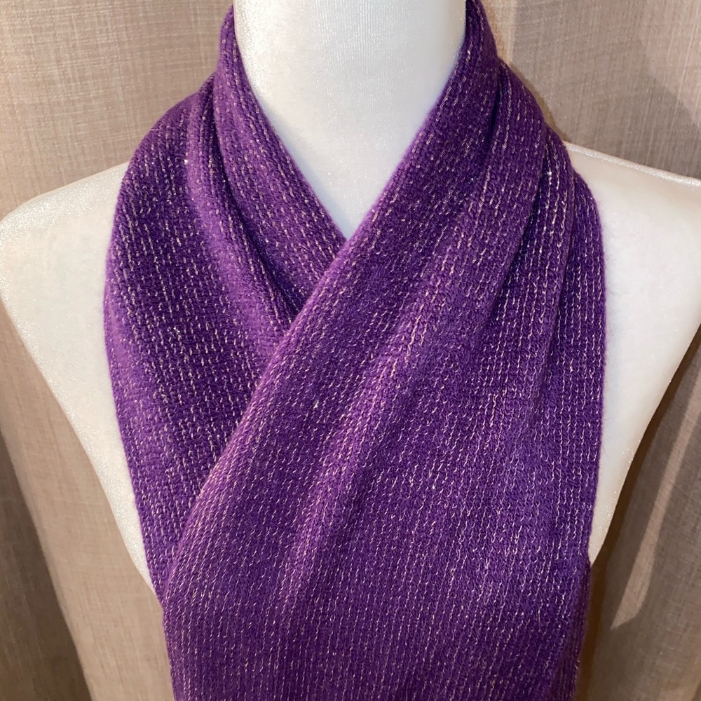 Purple and Gold Thread Fringe Scarf